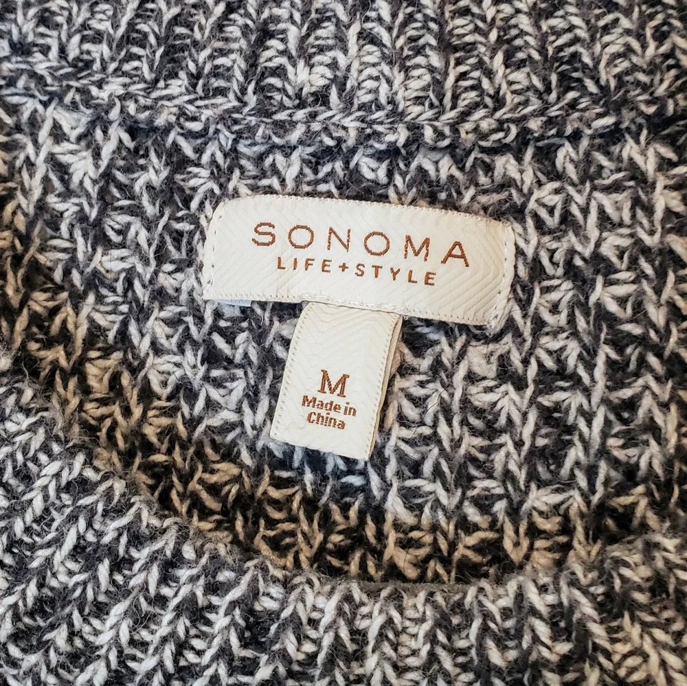 Sonoma Marled Crewneck Sweater Pullover Black White Knit Patch Elbows Sz Medium
